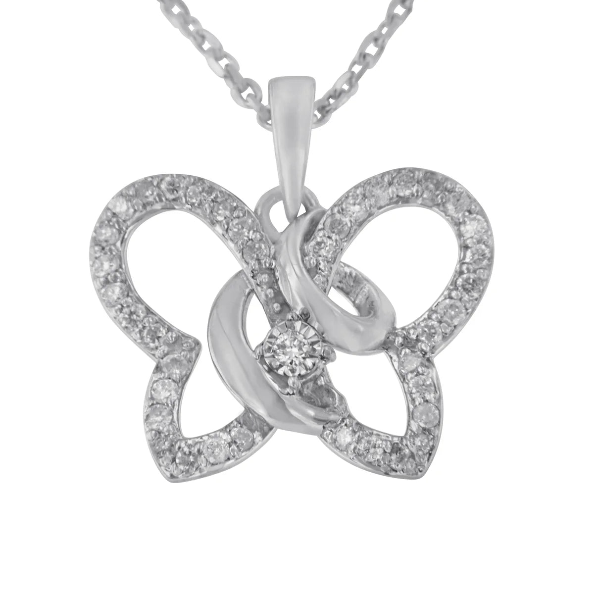 Diamond Butterfly Pendant Necklace — Sterling Silver Brilliance