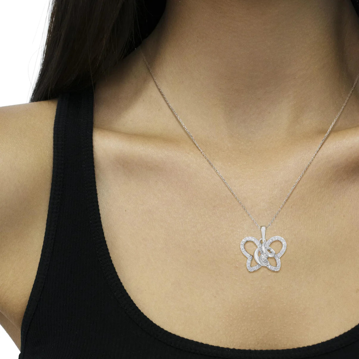 Diamond Butterfly Pendant Necklace — Sterling Silver Brilliance