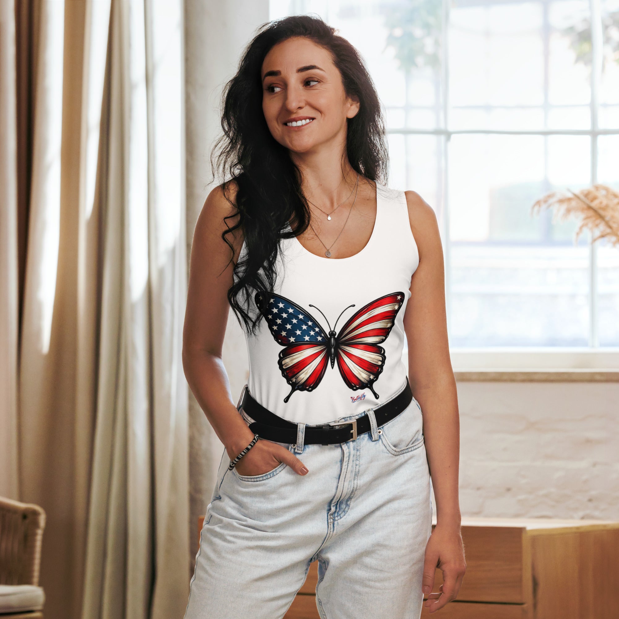 For the Love of America Butterfly Tank - red white and blue - Stars and Stripes
